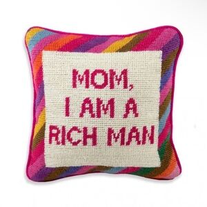 Furbish Studio Needlepoint Cher Mom I Am A Rich Man Striped Throw Pillow
